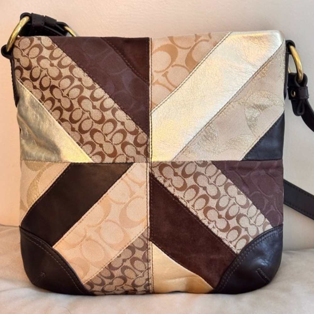 Coach Chevron Suede Multicolor Patchwork Shoulder… - image 9